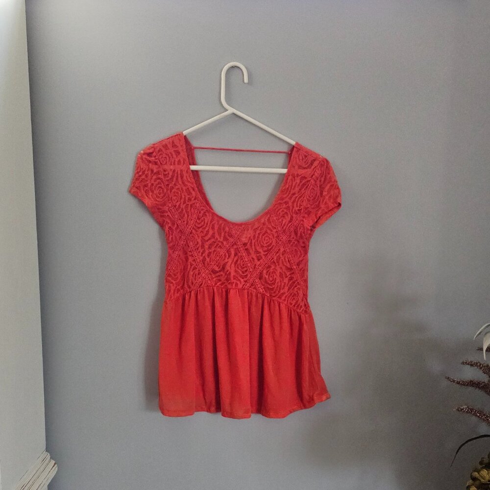 Charming Charlie Flowy Coral Lace Top